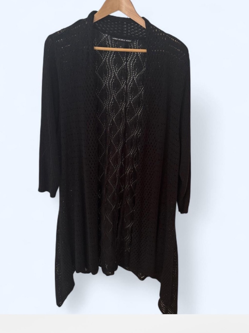 Black Open-Front Women's Crochet Cardigan Sweater
